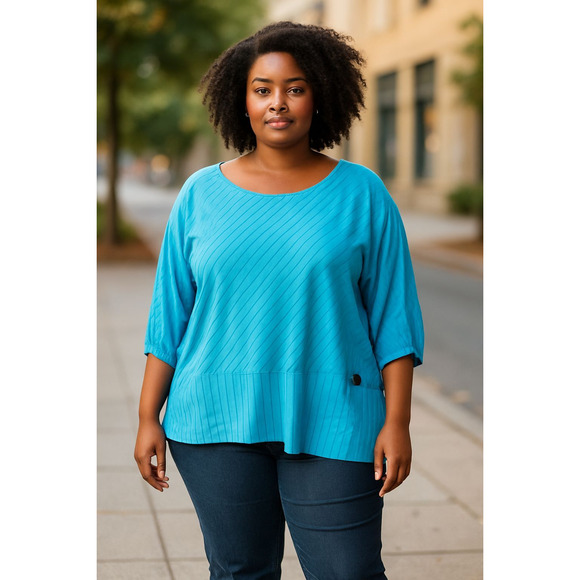 Soft Surroundings Tops - Soft Surroundings‎ Oversized Boho Blue 3/4 Roll Tab Sleeve Tunic Top Shirt Women